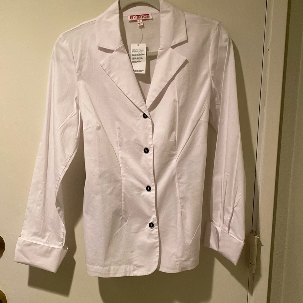 Women's Fitted White Misnca Long Sleeve Button-Down Shirt, Small, NWT